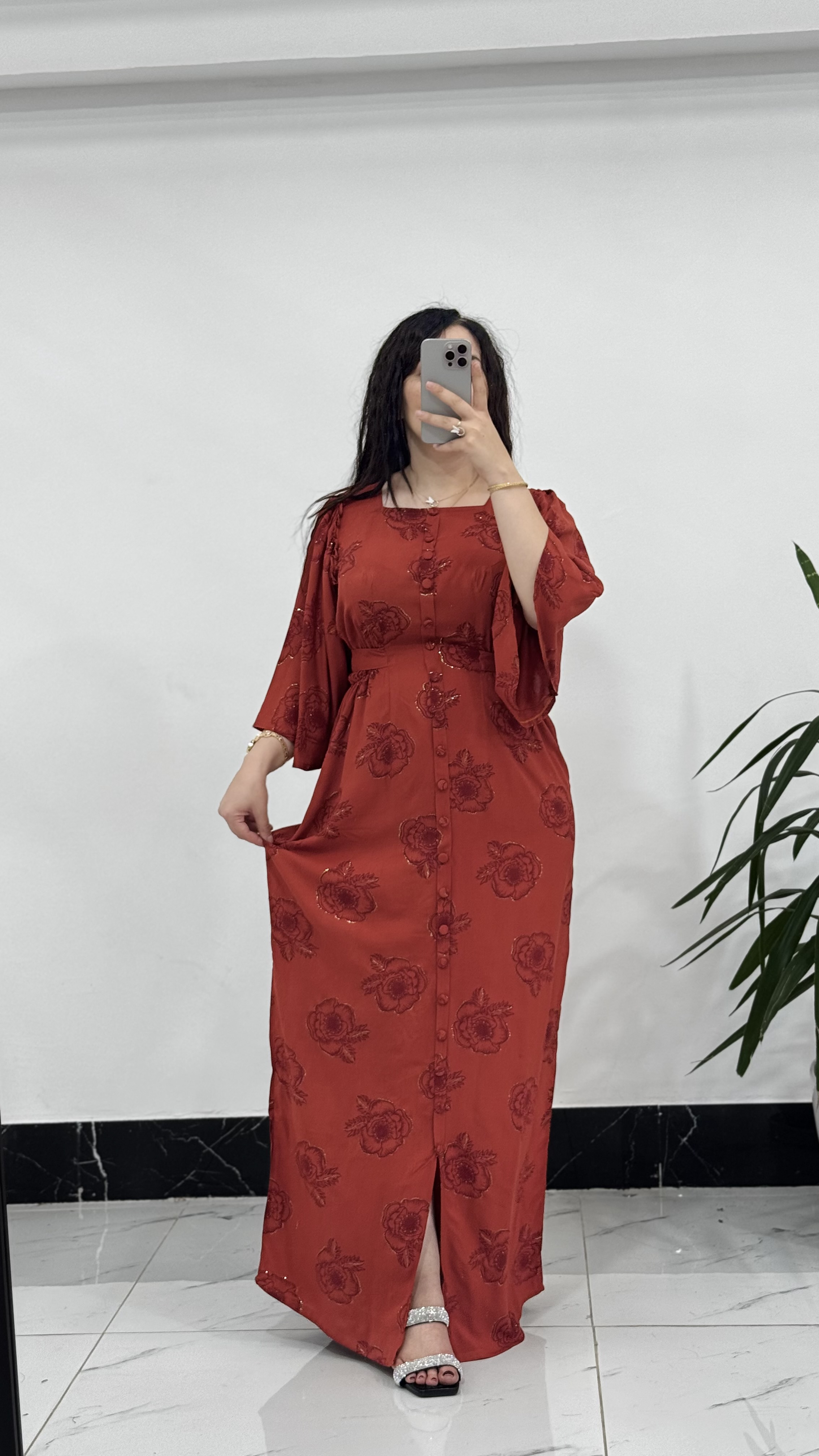 ماکسی دکمەدار نخی اکلیلی نارنجی پررنگ کد ٣٠٨