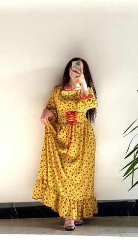 لباس گلگلی کرپ بدون چروک کاملا مناسب بیرون و طبیعت و عکاسی و دورهمی کد ٣٢٩
