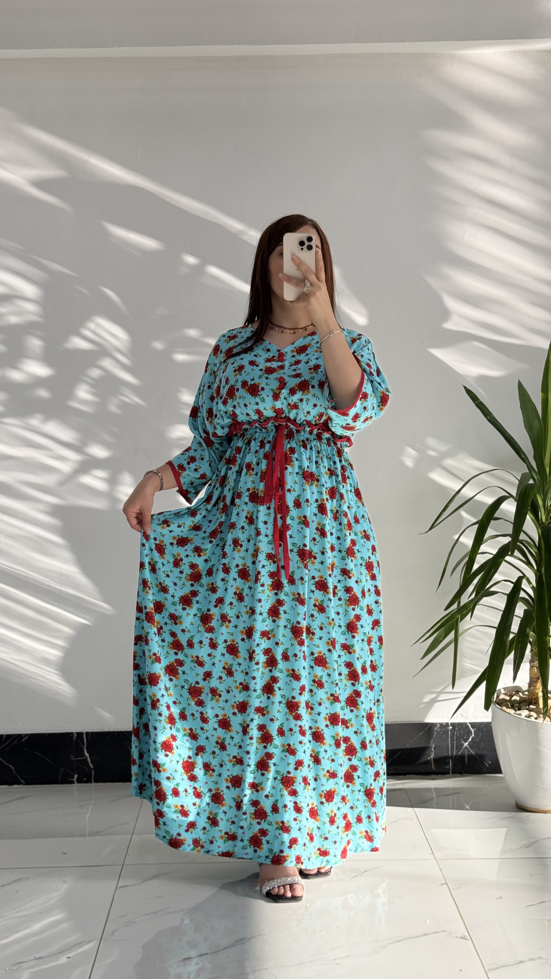 پیراهن بلند گلدار نخی خنک کد ٣٣١